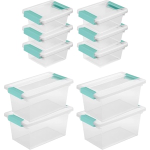 Sterilite Miniature Clip Storage Box w/ Latch Lid, 6 Pack, & Medium Clip Storage Box w/ Latch Lid, 4 Pack for Home, Office, and Workspace Organization