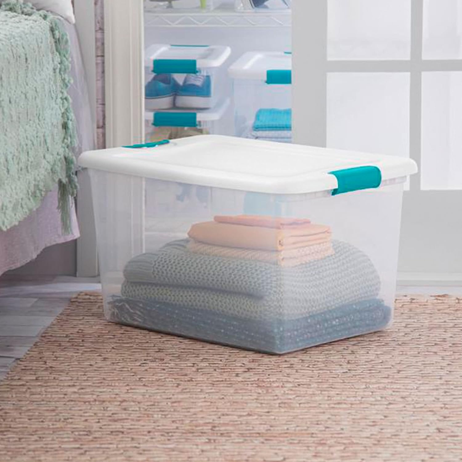 image:imageSterilite 64 Quart Clear Plastic Stackable Storage Container Bin Box Tote with White Latching Lid Organizing Solution for Home amp Classroom 60 Pack