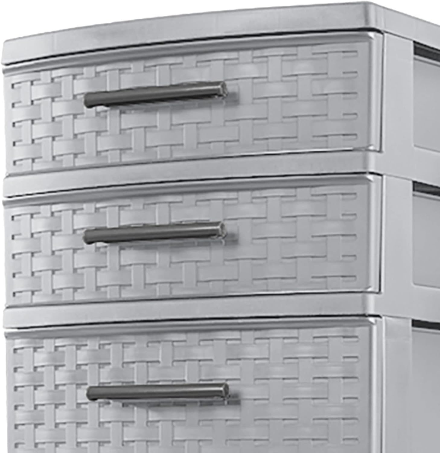 image:imageSterilite 26226A02 Plastic 4 Drawer Organizer Storage Tower with Medium Weave Drawer Fronts and EasyPull Handles Gray 4 Pack
