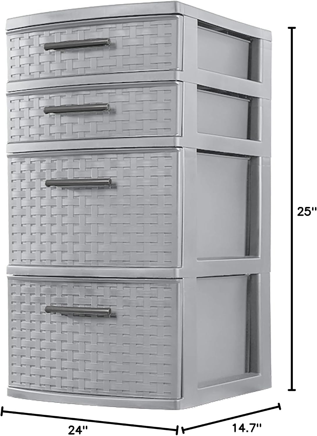 image:imageSterilite 26226A02 Plastic 4 Drawer Organizer Storage Tower with Medium Weave Drawer Fronts and EasyPull Handles Gray 6 Pack