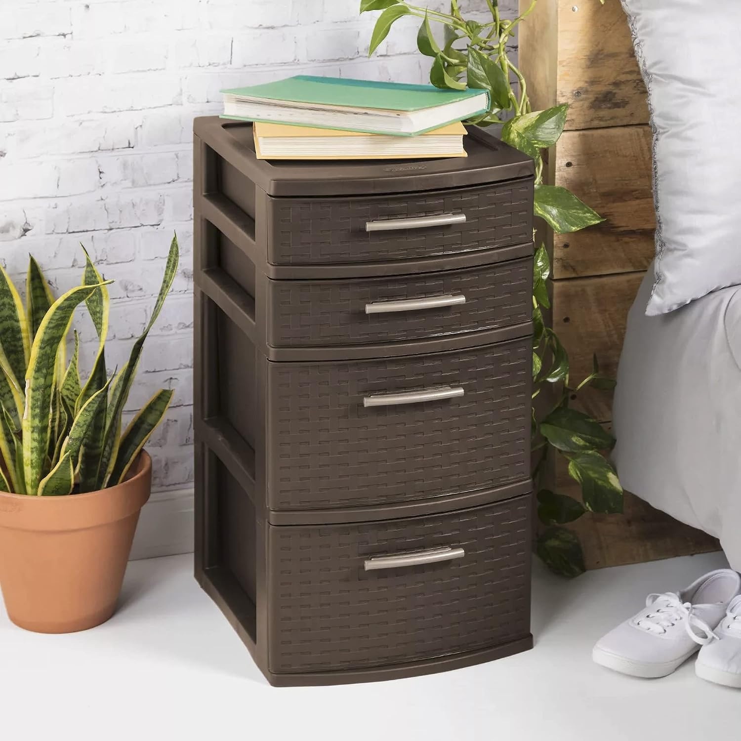 image:imageSterilite 26226P02 4 Drawer Organizer Storage Tower with Medium Weave Drawer Fronts and EasyPull Handles Espresso Brown 6 Pack