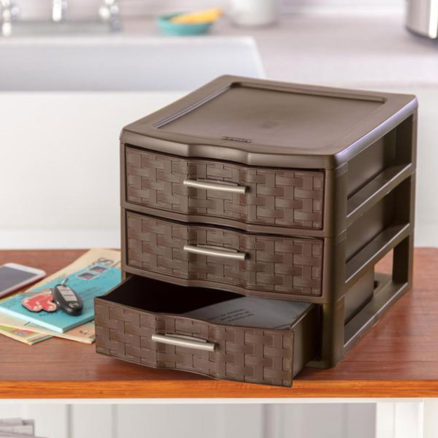 image:imageSterilite Medium Weave 3 Drawer Portable Office Storage Organizer 12 Pack