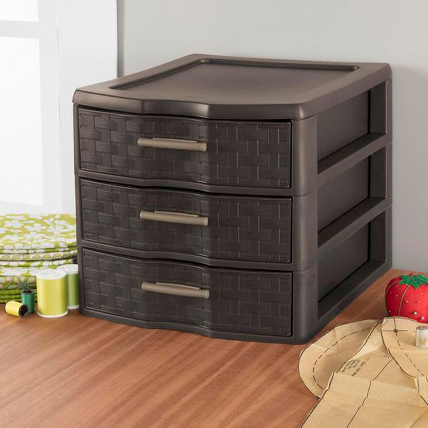 image:imageSterilite Medium Weave 3 Drawer Portable Office Storage Organizer 12 Pack