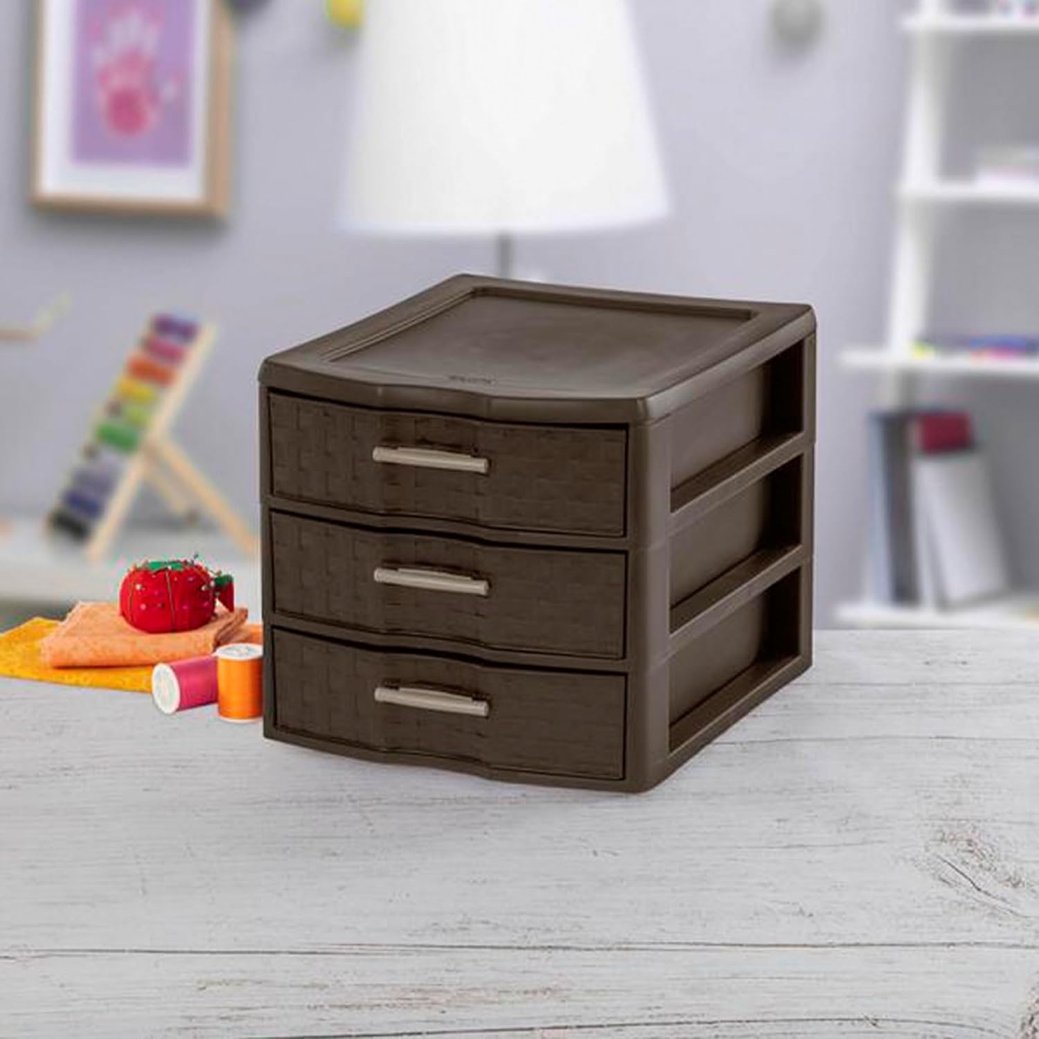 image:imageSterilite Medium Weave 3 Drawer Portable Office Storage Organizer 12 Pack