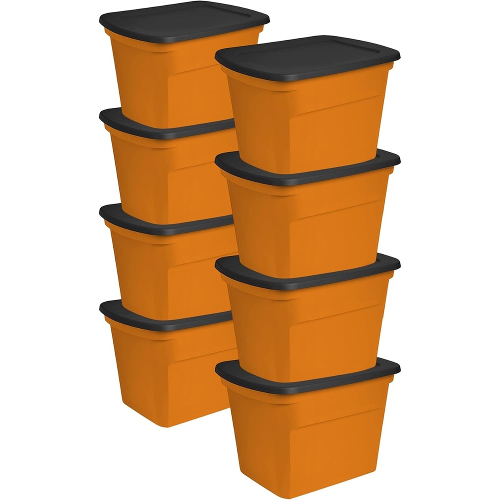 image:imageSterilite 18 Gal Storage Tote Stackable Bin with Lid Plastic Container to Organize Halloween Decorations in Closet Orange Base and Lid 8Pack