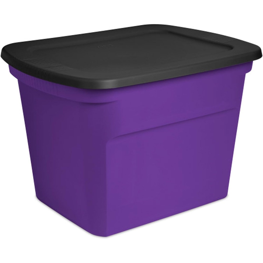 image:imageSterilite 18 Gal Storage Tote Stackable Bin with Lid Plastic Container to Organize Halloween Decorations in Closet Purple Base and Lid 24Pack