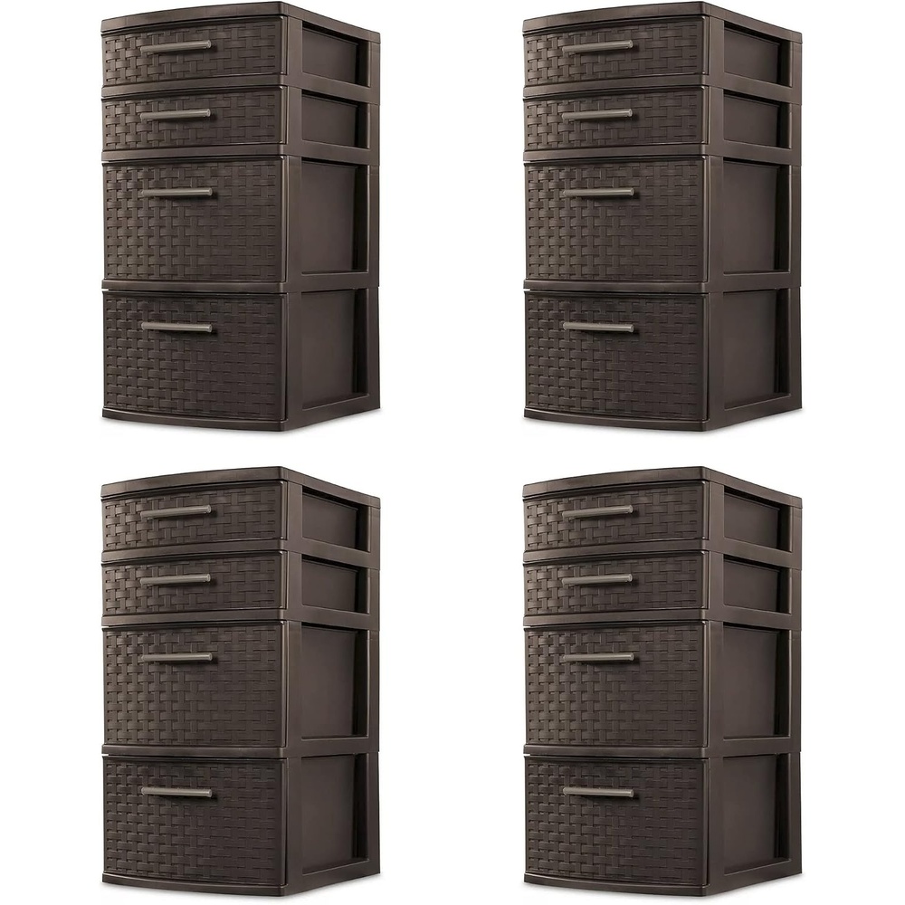 image:imageSterilite 26226P02 4 Drawer Organizer Storage Tower with Medium Weave Drawer Fronts and EasyPull Handles Espresso Brown 4 Pack