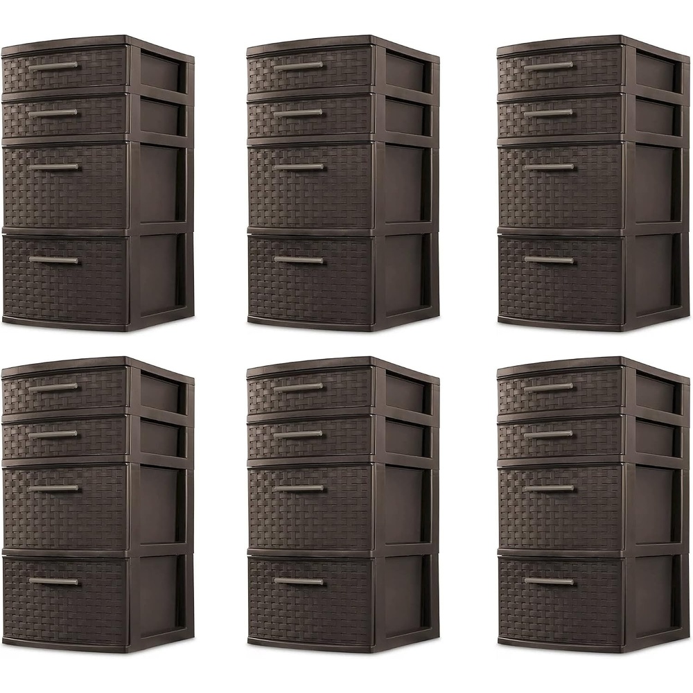 image:imageSterilite 26226P02 4 Drawer Organizer Storage Tower with Medium Weave Drawer Fronts and EasyPull Handles Espresso Brown 6 Pack