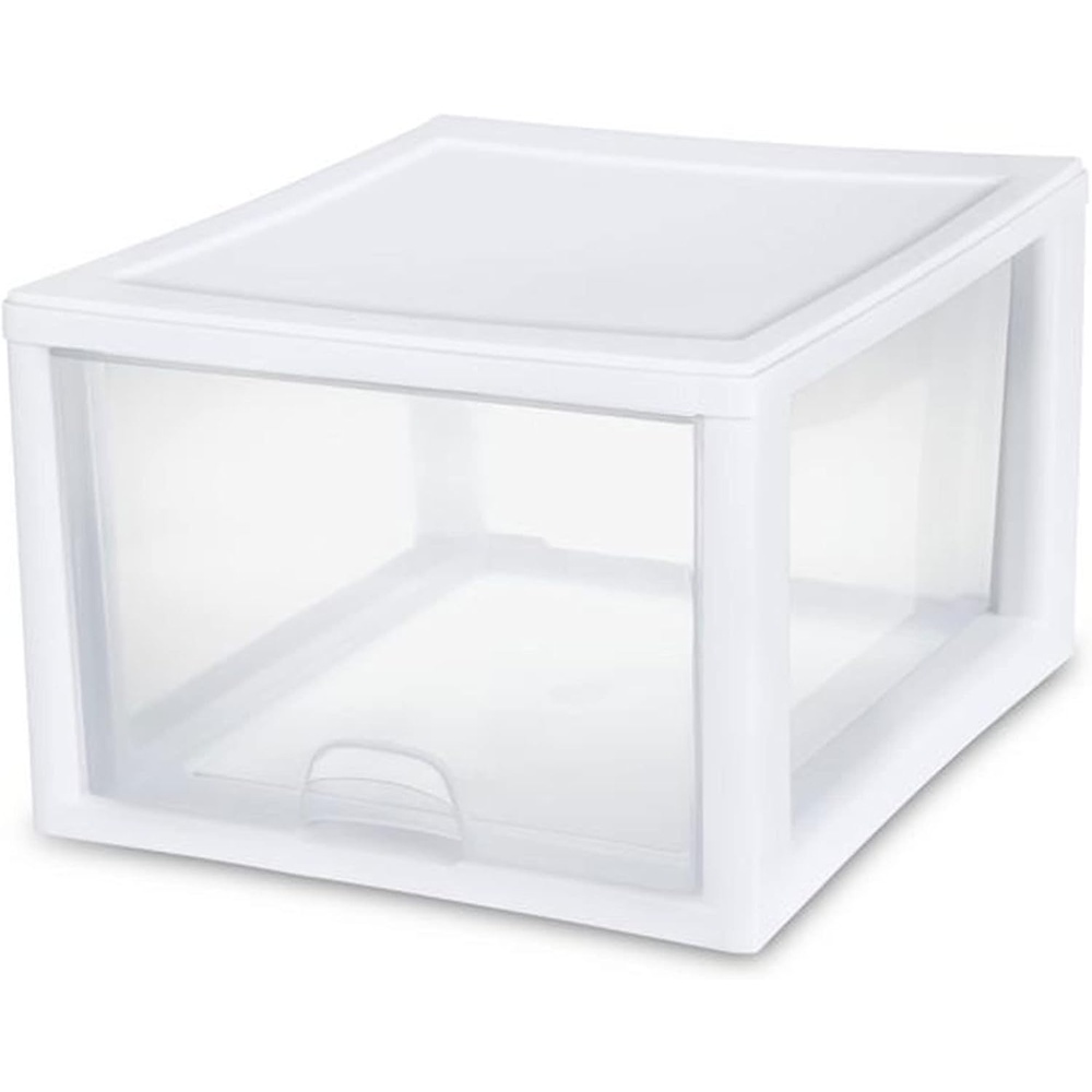 image:imageSterilite 27 Quart White Frame Clear Plastic Stackable Storage Container Bin wSingle Drawer for Craft Pantry Sink amp Desktop Organization 32 Pack32