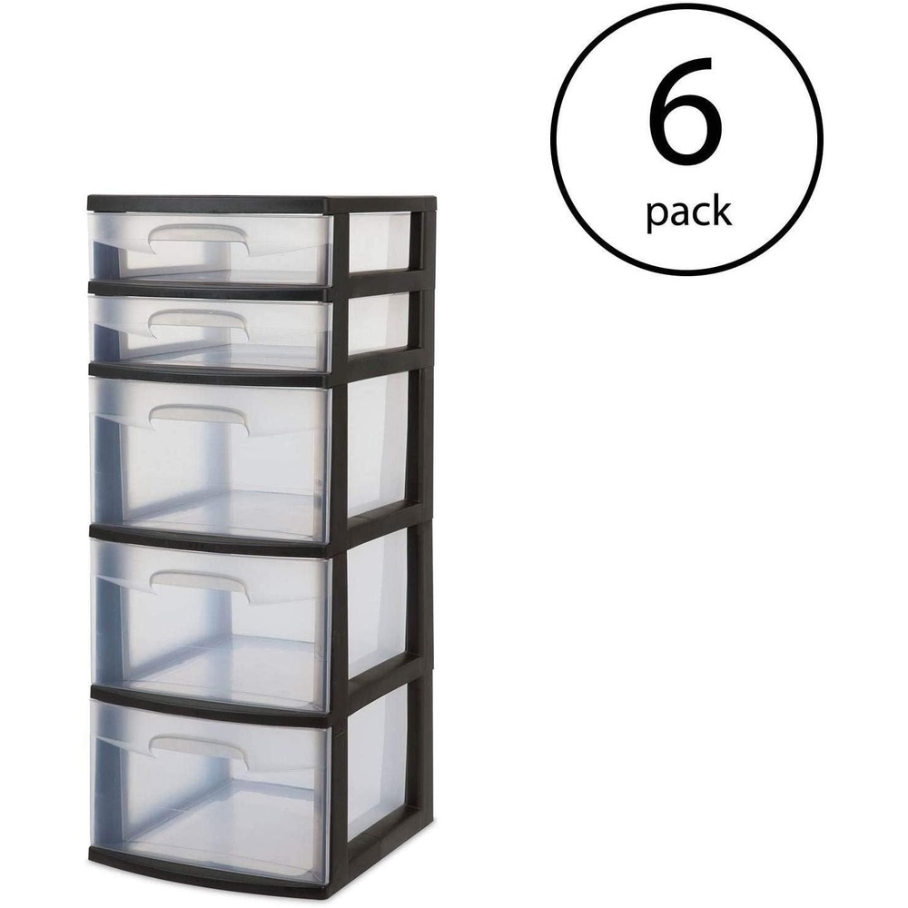 image:imageSterilite 5 Drawer Tower Plastic Space Saving Home Storage Organizer 6 Pack