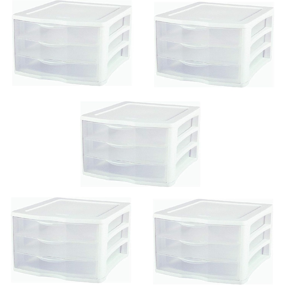 image:imageSterilite ClearView Compact Portable 3 Storage Drawer Organizer Cabinet 5 Pack