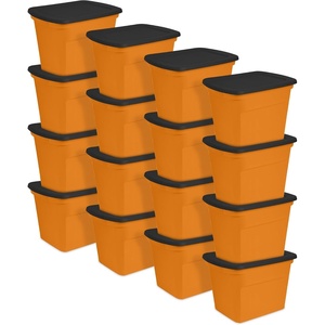 Sterilite 18 Gal Storage Tote, Stackable Bin with Lid, Plastic Container to Organize Halloween Decorations in Closet, Orange Base and Lid, 16-Pack