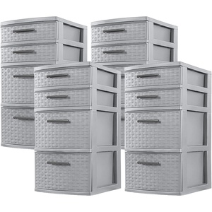 Sterilite 26226A02 Plastic 4 Drawer Organizer Storage Tower with Medium Weave Drawer Fronts and Easy-Pull Handles, Gray (4 Pack)
