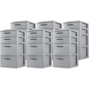 Sterilite 26226A02 Plastic 4 Drawer Organizer Storage Tower with Medium Weave Drawer Fronts and Easy-Pull Handles, Gray (6 Pack)