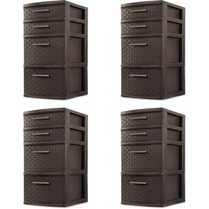 Sterilite 26226P02 4 Drawer Organizer Storage Tower with Medium Weave Drawer Fronts and Easy-Pull Handles, Espresso Brown (4 Pack)