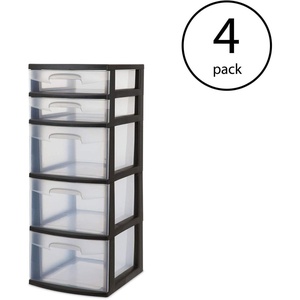 Sterilite 5 Drawer Tower Plastic Space Saving Home Storage Organizer (4 Pack)