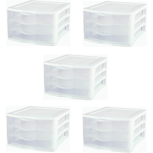 Sterilite ClearView Compact Portable 3 Storage Drawer Organizer Cabinet (5 Pack)