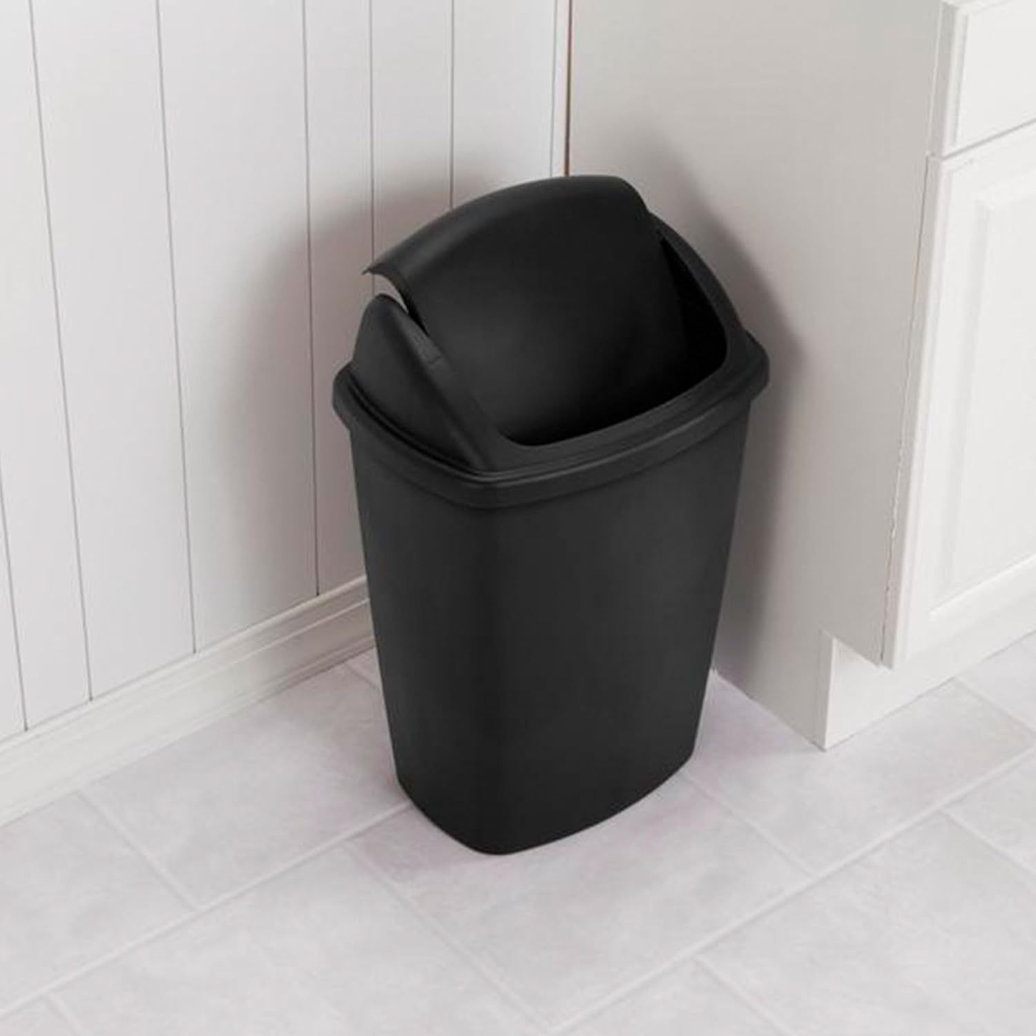 image:imageSterilite 75 Gallon SwingTop Wastebasket with Lid Medium Sized Plastic Trash Can for the Kitchen with Swinging Lid Black 6Pack