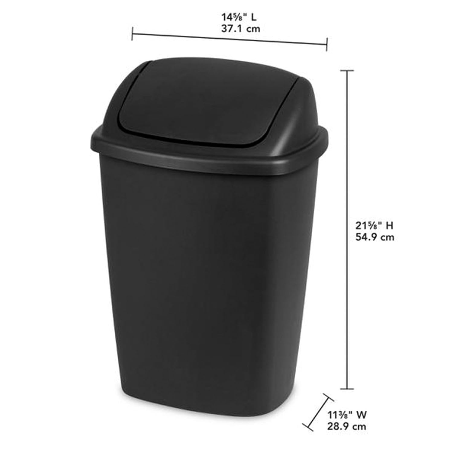 image:imageSterilite 75 Gallon SwingTop Wastebasket with Lid Medium Sized Plastic Trash Can for the Kitchen with Swinging Lid Black 6Pack