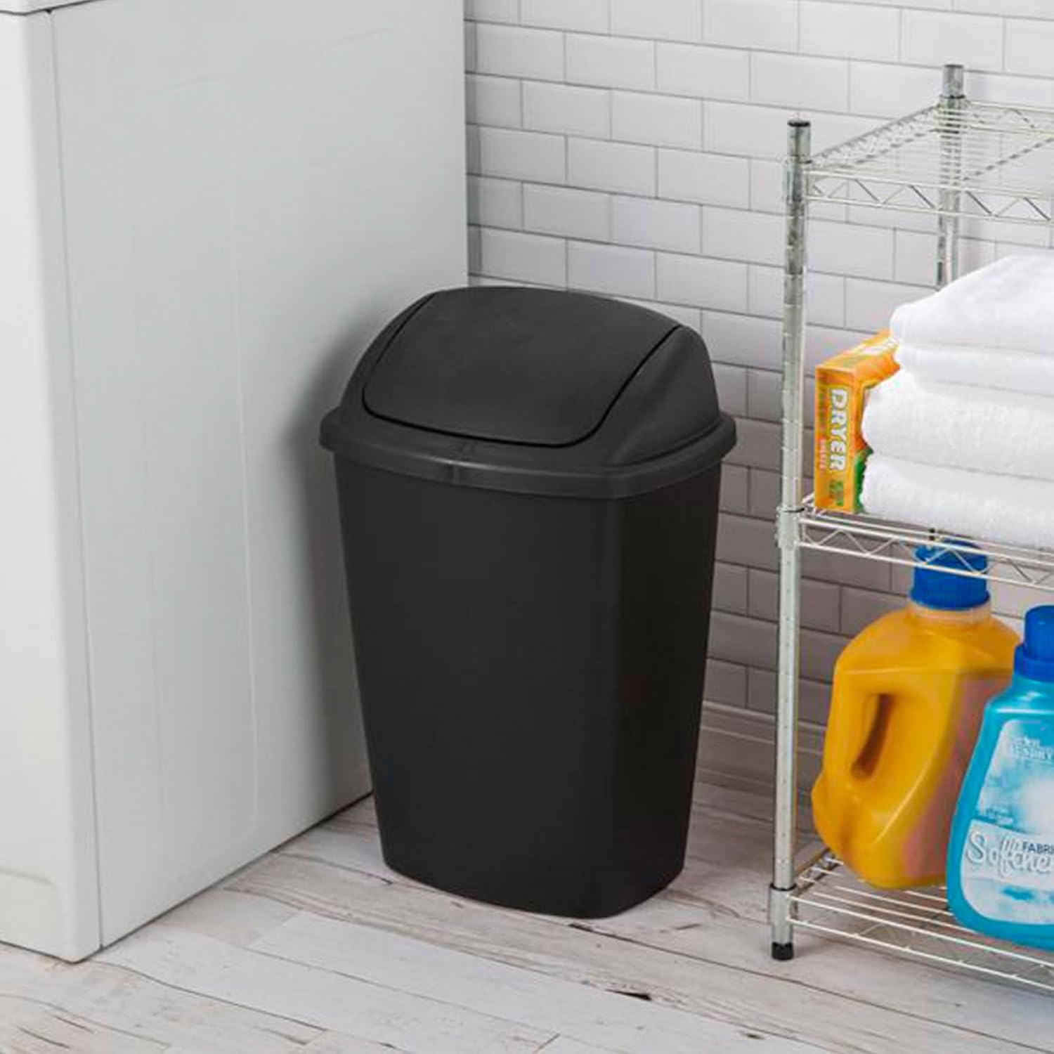 image:imageSterilite 75 Gallon SwingTop Wastebasket with Lid Medium Sized Plastic Trash Can for the Kitchen with Swinging Lid Black 6Pack