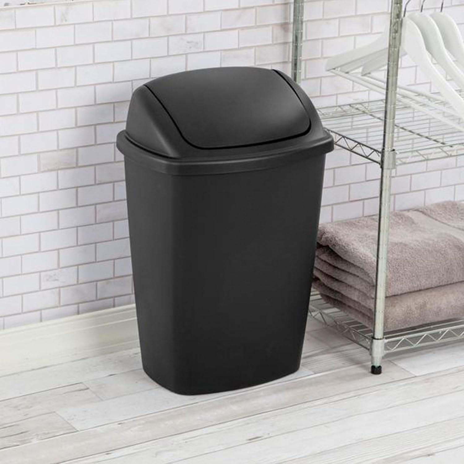 image:imageSterilite 75 Gallon SwingTop Wastebasket with Lid Medium Sized Plastic Trash Can for the Kitchen with Swinging Lid Black 6Pack