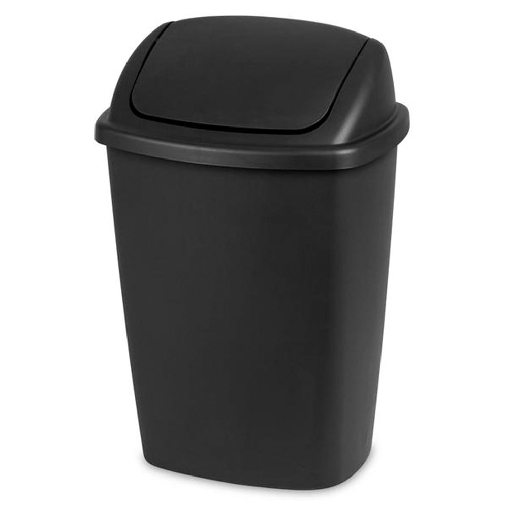image:imageSterilite 75 Gallon SwingTop Wastebasket with Lid Medium Sized Plastic Trash Can for the Kitchen with Swinging Lid Black 6Pack