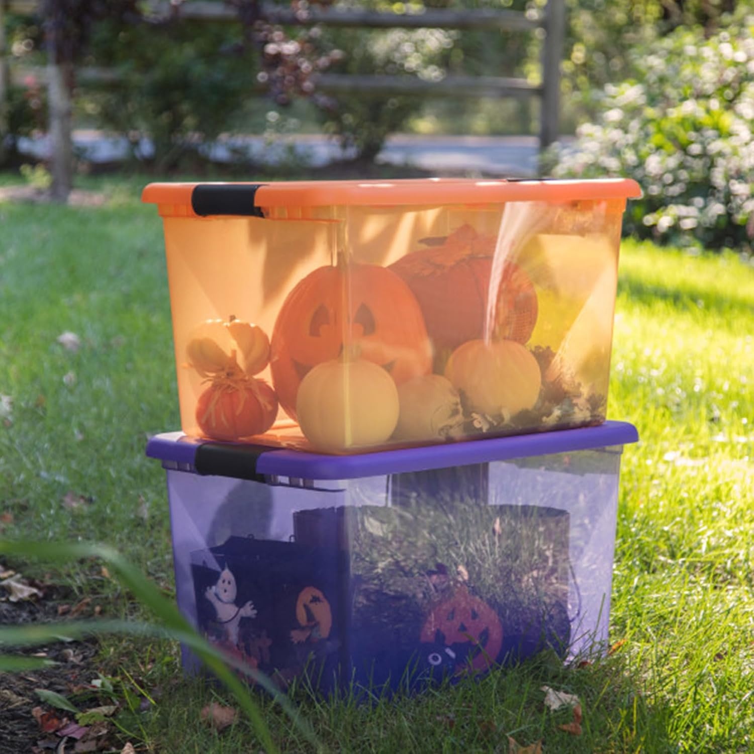 image:imageSterilite 64 Qt Latching Storage Box Stackable Bin with Latch Lid Plastic Container to Organize Halloween Decor Orange Tint with Orange Lid 12Pack