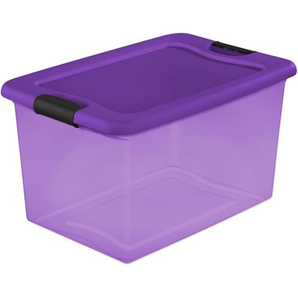 image:imageSterilite 64 Qt Latching Storage Box Stackable Bin with Latch Lid Plastic Container to Organize Halloween Decor Purple Tint with Purple Lid 18Pack