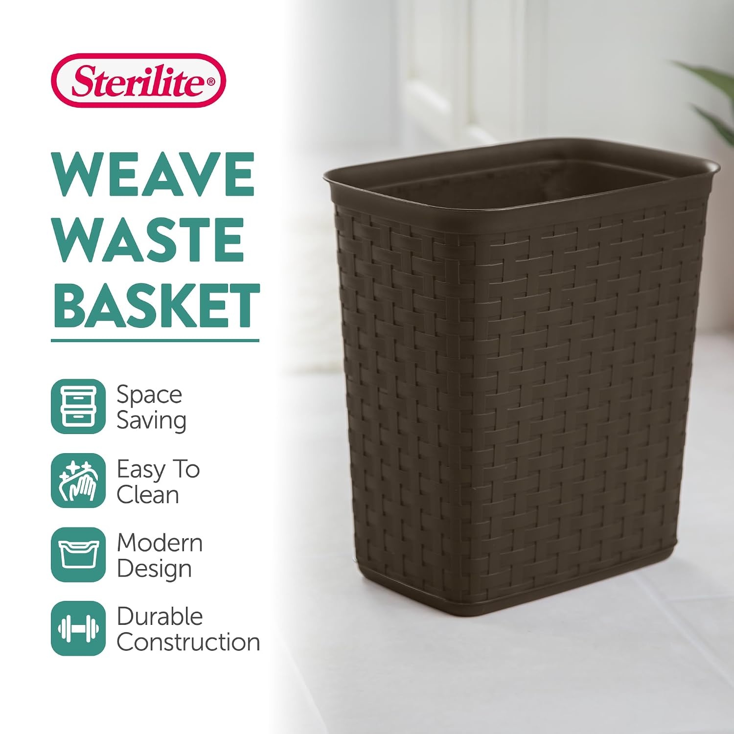 image:imageSterilite 34 Gallon Weave Wastebasket Open Dcor Trash Can Brown 6 PackEspresso